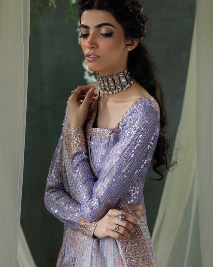 Jeet | Amethyst Sequenced Embellished Chiffon Saree