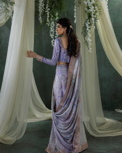 Jeet | Amethyst Sequenced Embellished Chiffon Saree