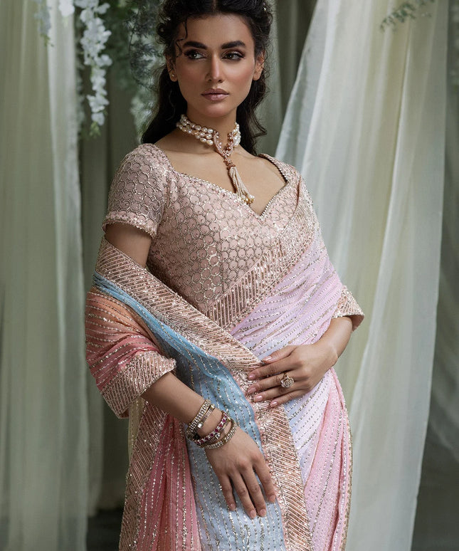 Lovely | Pink Embroidered Chiffon Saree
