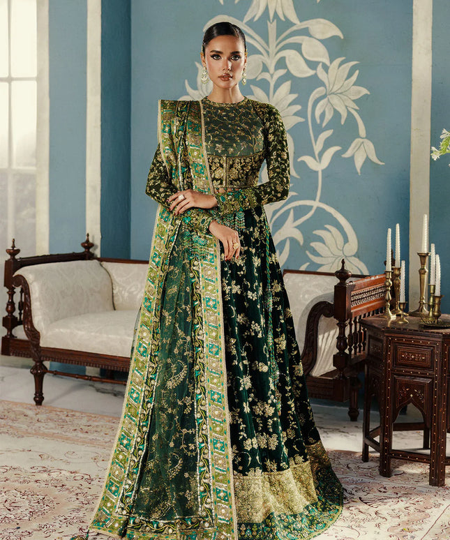 Aman | Emerald Green Velvet Embroidered Wedding Dress