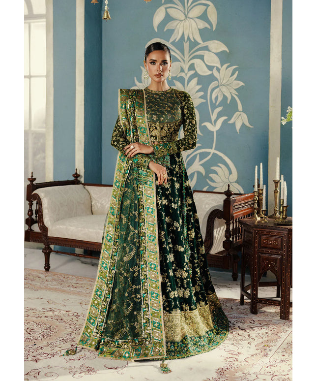 Aman | Emerald Green Velvet Embroidered Wedding Dress