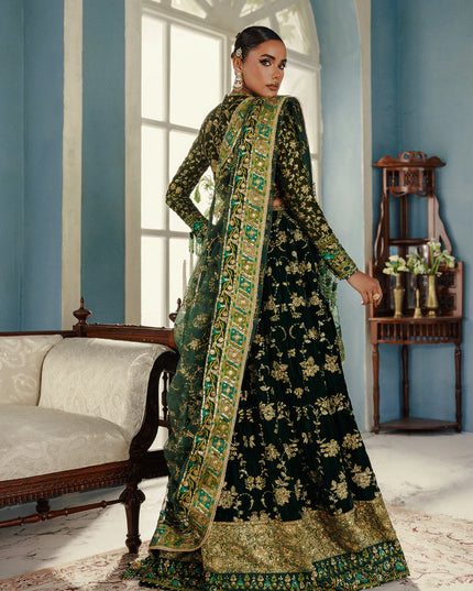 Aman | Emerald Green Velvet Embroidered Wedding Dress