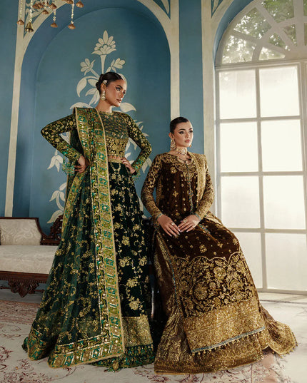Aman | Emerald Green Velvet Embroidered Wedding Dress