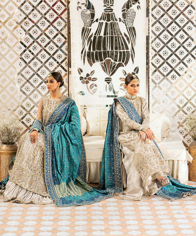 Mehar | Light Grey Net Embroidered Embellished Wedding Dress