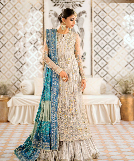 Nira | Silver Blue Embroidered Embellished Dress