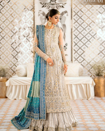 Nira | Silver Blue Embroidered Embellished Dress