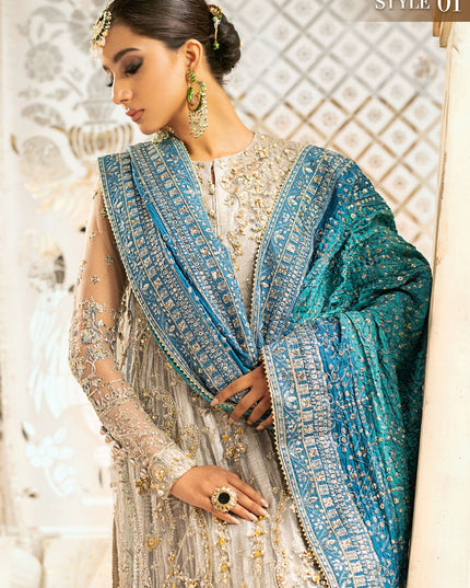 Nira | Silver Blue Embroidered Embellished Dress