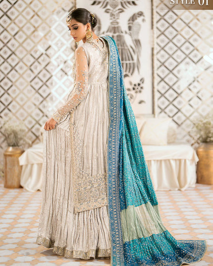 Mehar | Light Grey Net Embroidered Embellished Wedding Dress