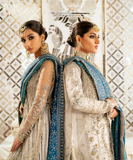Mehar | Light Grey Net Embroidered Embellished Wedding Dress