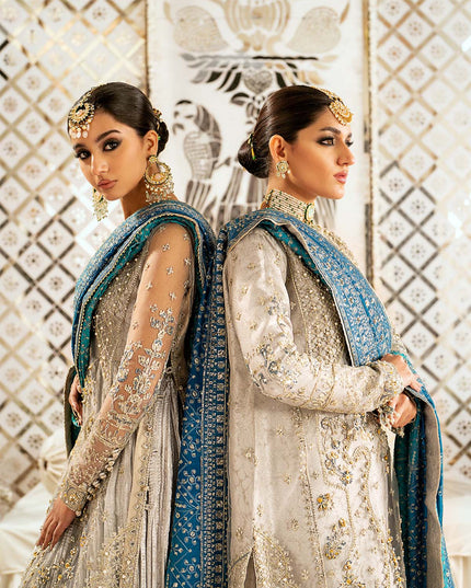 Mehar | Light Grey Net Embroidered Embellished Wedding Dress