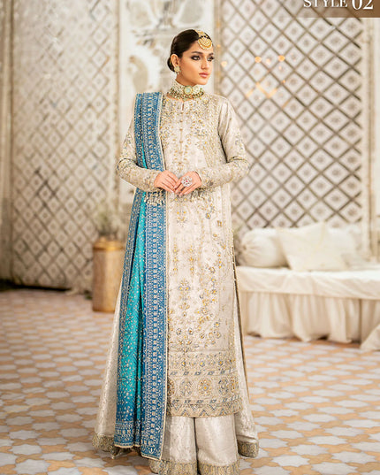Mehar | Light Grey Net Embroidered Embellished Wedding Dress
