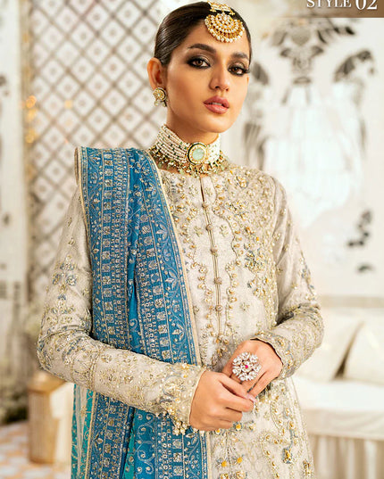 Nira | Silver Blue Embroidered Embellished Dress