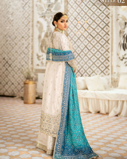Mehar | Light Grey Net Embroidered Embellished Wedding Dress