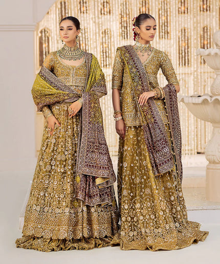 Nora | Olive Embroidered Embellished Lehenga