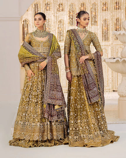 Nora | Olive Embroidered Embellished Lehenga