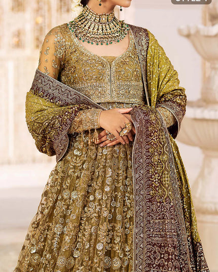Nora | Olive Embroidered Embellished Lehenga