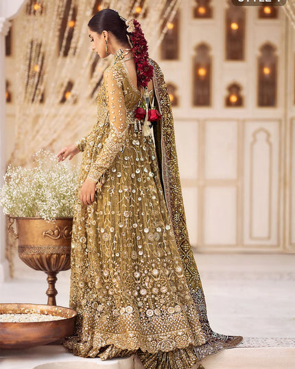 Nora | Olive Embroidered Embellished Lehenga