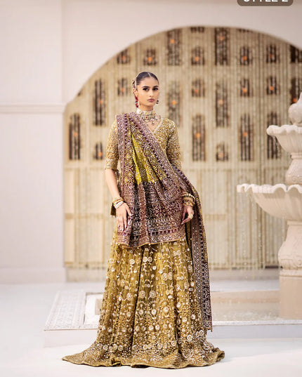 Nora | Olive Embroidered Embellished Lehenga