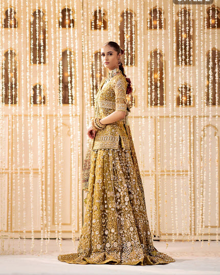 Nora | Olive Embroidered Embellished Lehenga