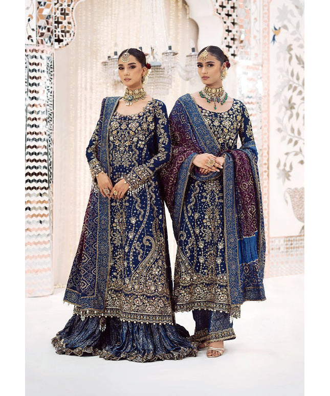 Kareena | Navy Blue Wedding Medium Silk Embellished Gharara