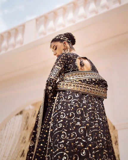 Zara | Black Embroidered Embellished Khaadi Net Dress