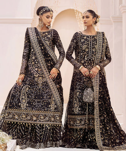Zara | Black Embroidered Embellished Khaadi Net Dress