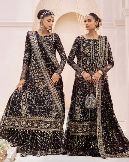 Zara | Black Embroidered Embellished Khaadi Net Dress