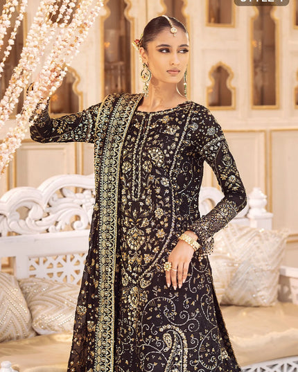 Zara | Black Embroidered Embellished Khaadi Net Dress
