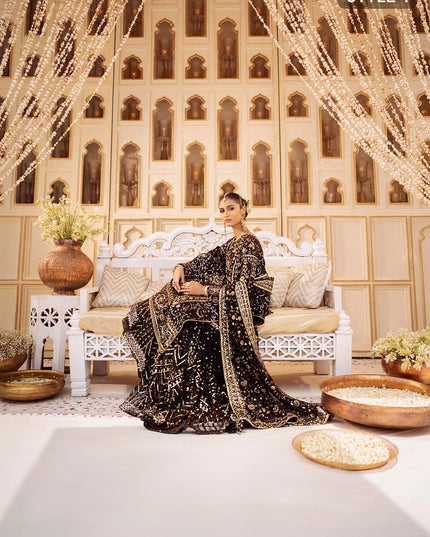 Zara | Black Embroidered Embellished Khaadi Net Dress