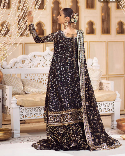Zara | Black Embroidered Embellished Khaadi Net Dress