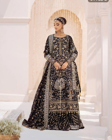 Zara | Black Embroidered Embellished Khaadi Net Dress