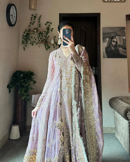 Sabiha | Amethyst Wedding Chiffon Embellished Sharara