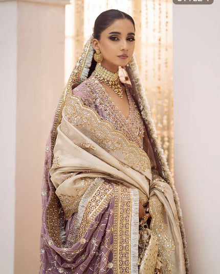 Sabiha | Amethyst Wedding Chiffon Embellished Sharara