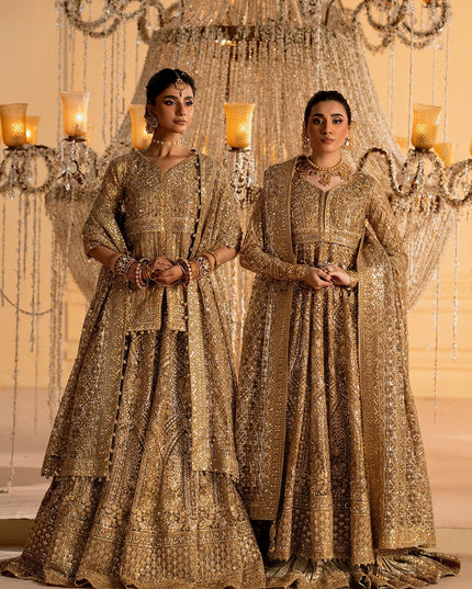 Rihanna | Light Bown Embroidered Embellished Tulle Net Lehenga