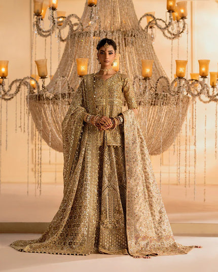 Rihanna | Light Bown Embroidered Embellished Tulle Net Lehenga