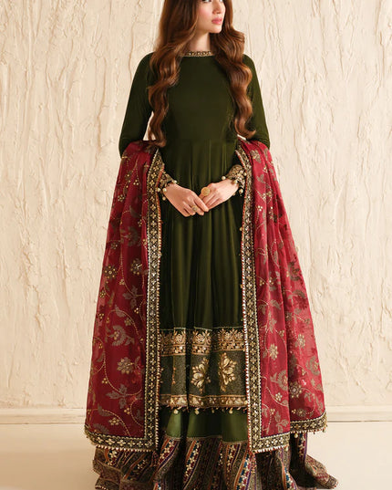 Rumi | Green Embroidered Velvet Lehenga
