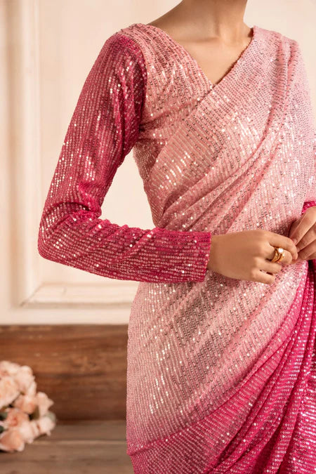 Kajal | Pink Net Sequins Saree
