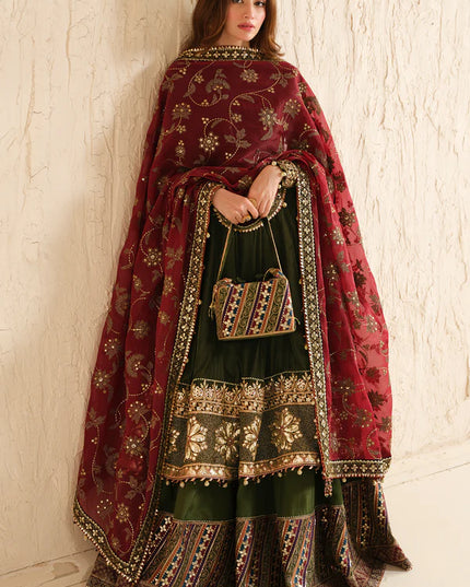 Rumi | Green Embroidered Velvet Lehenga