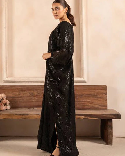 Surmayi | Black Chiffon Embroidered Kaftan