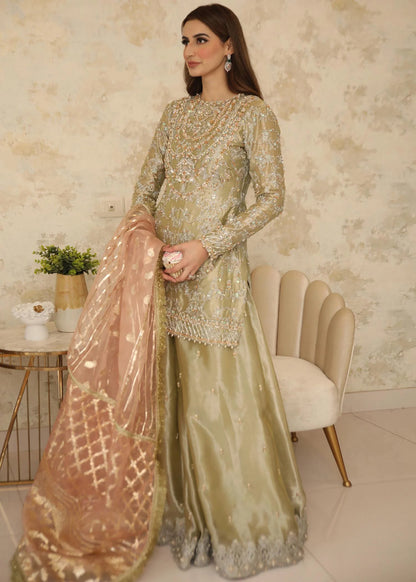 Sehar | Pistachio Green Tissue Embellished Sharara