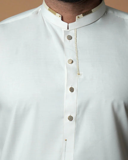 Ivory Shalwaar Kameez with Gold Detail