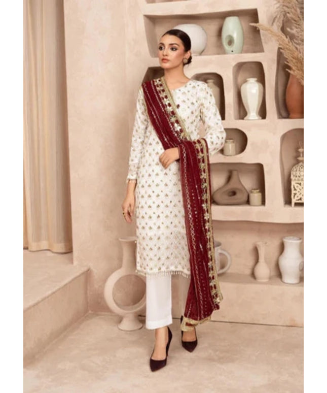 Mahnurisa | White Chiffon Embroidered Suit