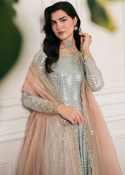 Lamya | Ice Blue Chikenkari Embroidered Pishwas