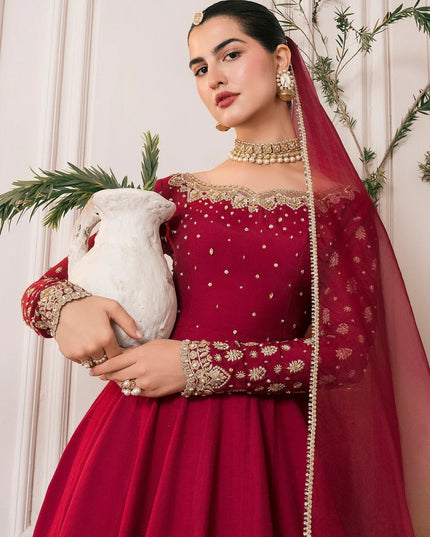 Nora | Red RawSilk Embellished Lehenga