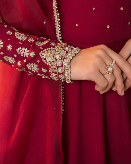 Nora | Red RawSilk Embellished Lehenga