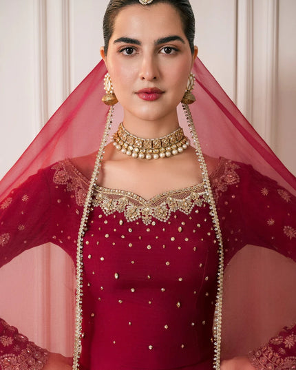 Nora | Red RawSilk Embellished Lehenga