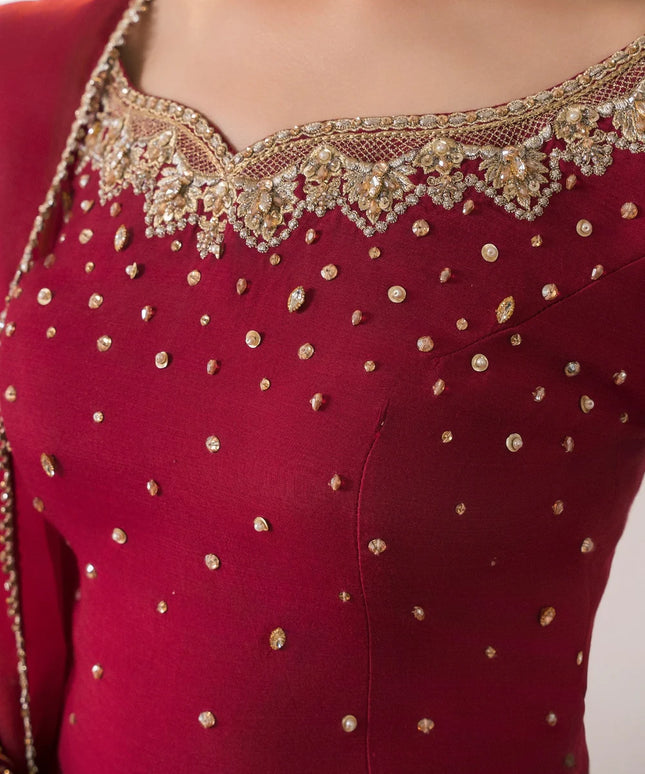 Nora | Red RawSilk Embellished Lehenga