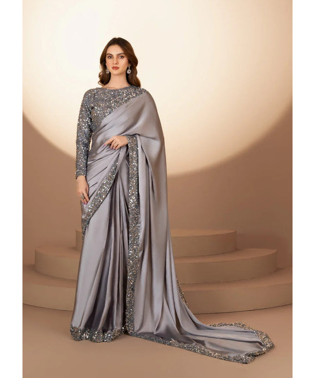 Wafa | Grey Silk Sequins Saree