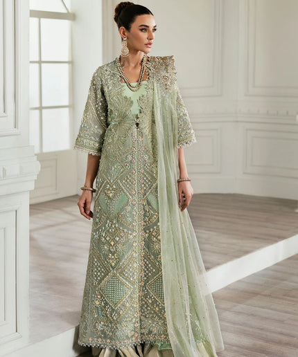 Saira Shakira | Aqua Organza Embellished Sharara