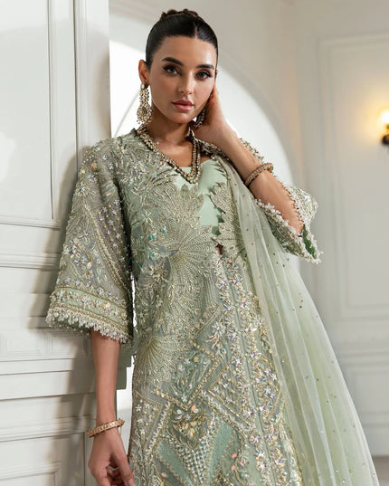 Saira Shakira | Aqua Organza Embellished Sharara